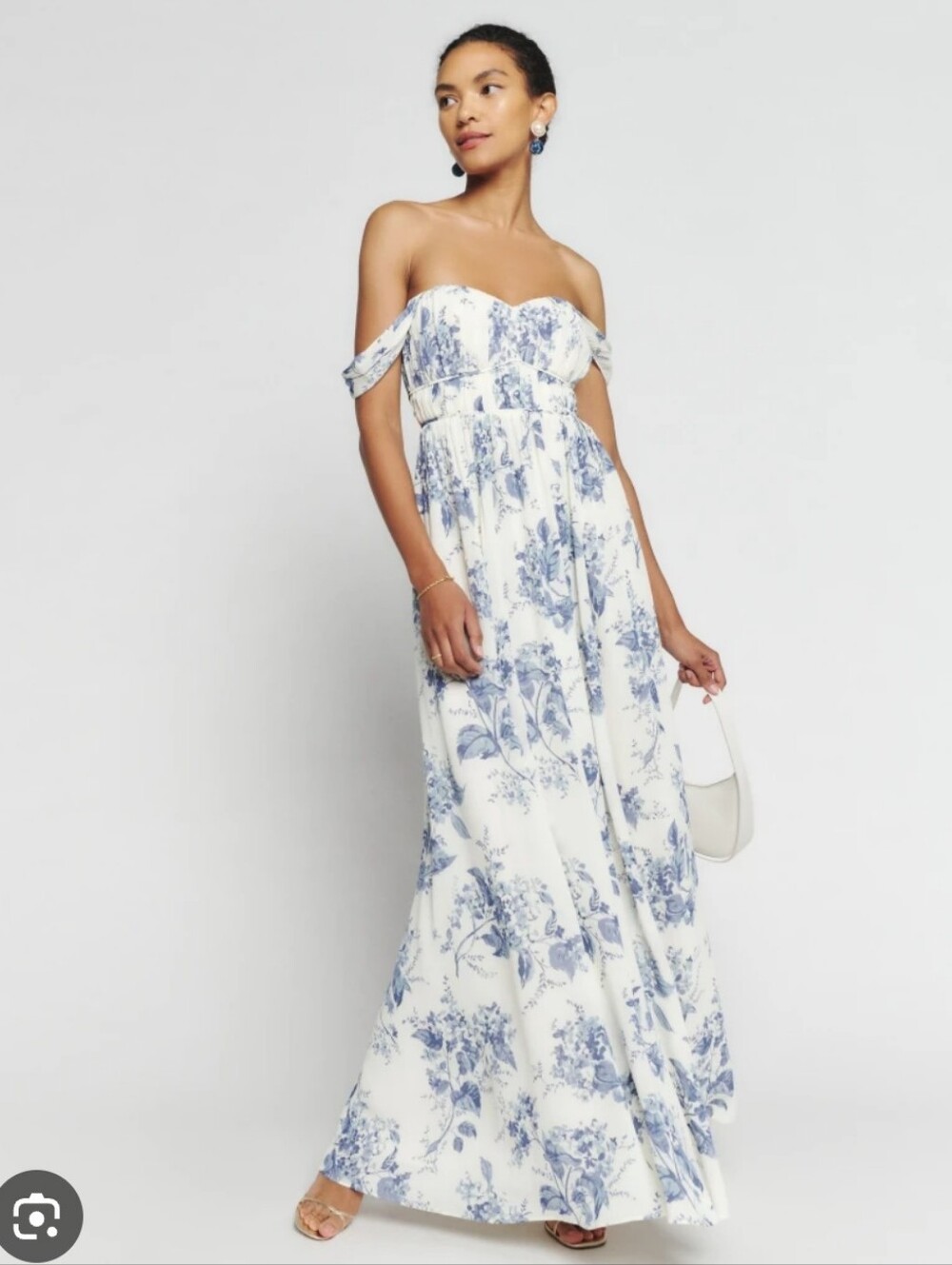 Reformation Jayde Maxi Dress White with Blue Floral